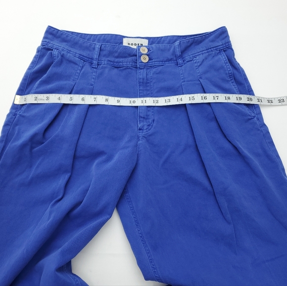 Boden Brompton Wide-Leg Pleated Trousers High Waist Blue Casual Cotton Pants 12R - Picture 8 of 12
